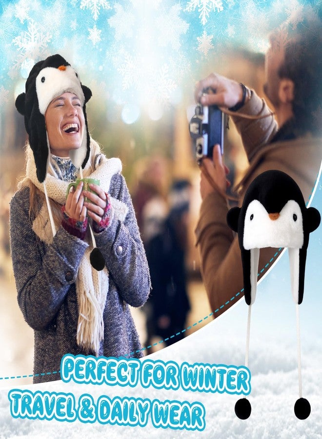 Cutecrop قبعة شتوية قطيفة على شكل بطريق من كيوت كروب، قطعتان، قبعة تزلج شتوية مرحة على شكل حيوان، قبعة صوفية على شكل بطريق مع أغطية للأذنين، لون أسود وأبيض، ناعمة، هدية تزلج، زي شتوي دافئ للنساء والأطفال والفتيات، هدية مثالية لحفلات التنكر ومحبي الحيوانات - Image 5